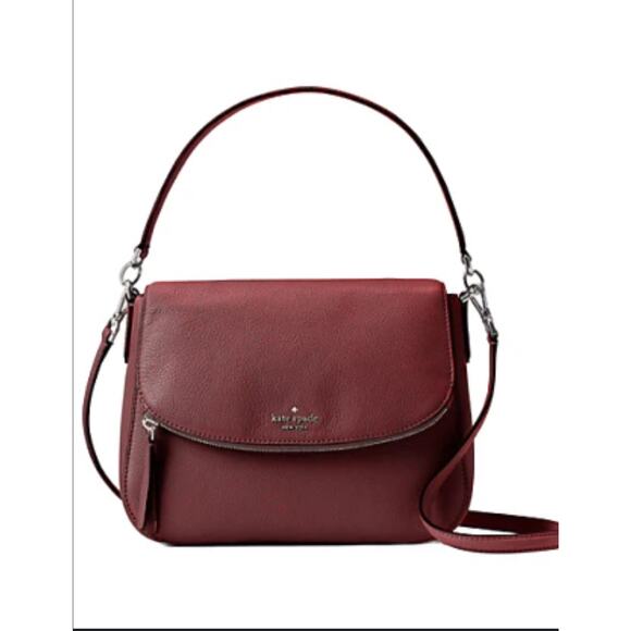 Kate Spade Jackson Medium Flap Crossbody Bag – Burgundy Leather Handbag - Picture 1 of 7